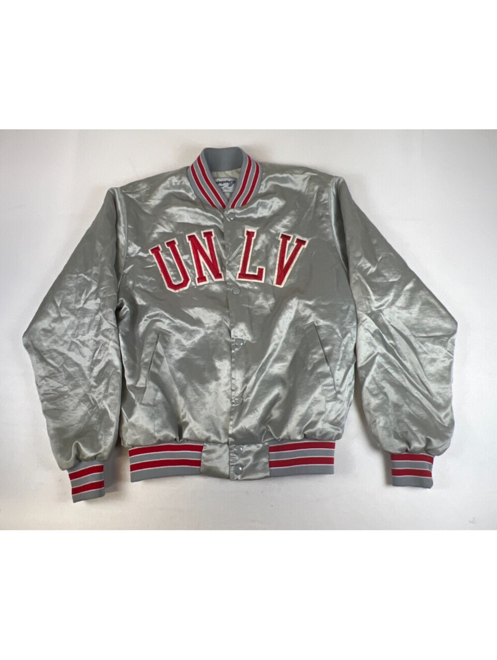 Vintage Swingster Men's UNLV Rebels M Silver Satin Varsity Bomber Jacket USA